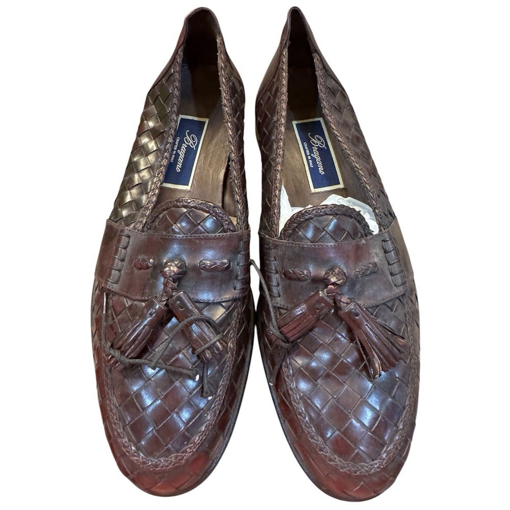 Bragano Italy Woven Leather Tassel Loafers Dress Shoes Size 10.5M Slip On